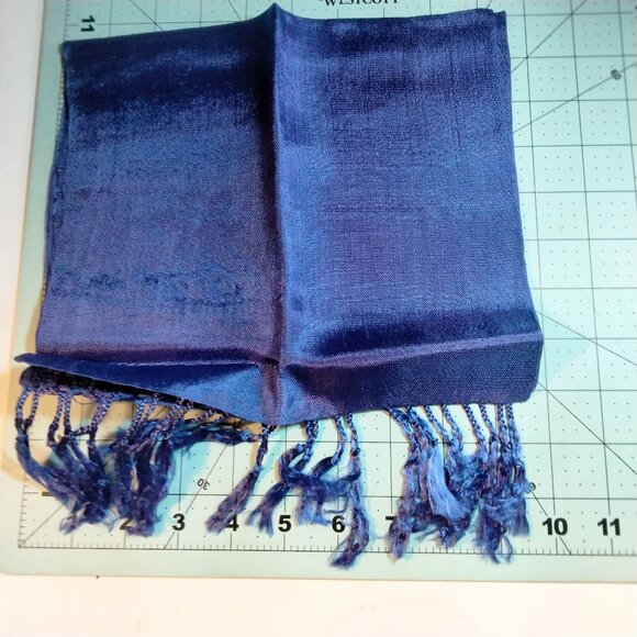 Blue Scarf Fringe 76 Long Lightweight Women Hand Spun Cotton Summer Festival - Picture 4 of 7